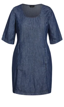 City Chic Blue Denim Puff Sleeve Shift Dress 8 City Chic Blue Denim Puff Sleeve Shift Dress -Bold Fit Store 215591DARKDENIM 4