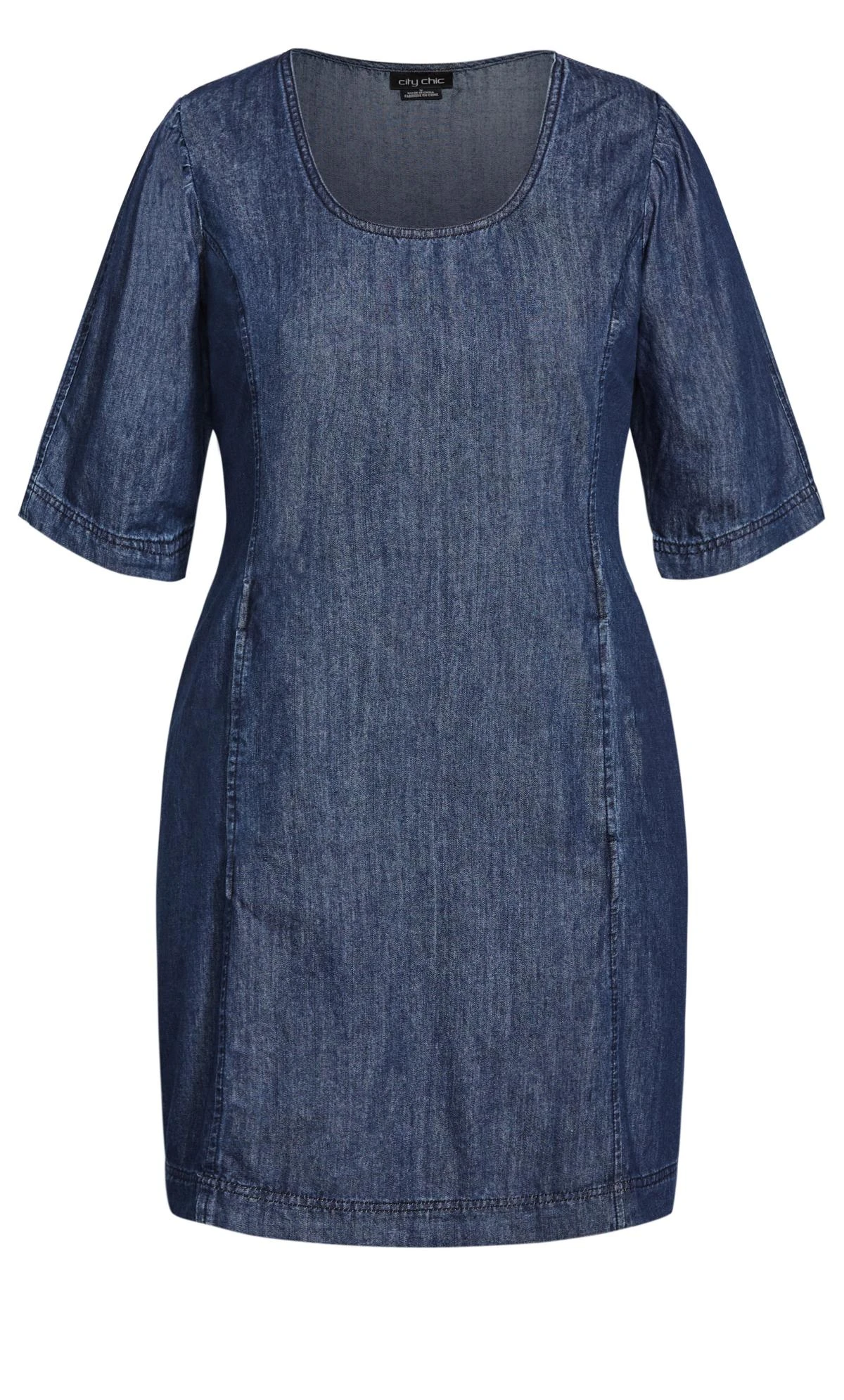 City Chic Blue Denim Puff Sleeve Shift Dress 4 City Chic Blue Denim Puff Sleeve Shift Dress - Image 4