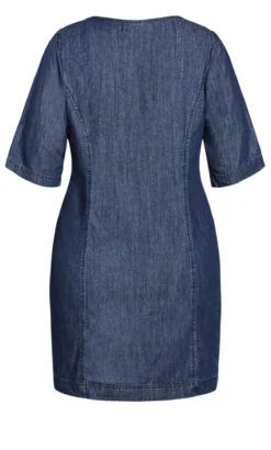 City Chic Blue Denim Puff Sleeve Shift Dress 9 City Chic Blue Denim Puff Sleeve Shift Dress -Bold Fit Store 215591DARKDENIM 5