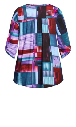 Avenue Purple & Blue Square Patchwork Print Zip Neck Shirt -Bold Fit Store 215630MULTIBLOCK 6