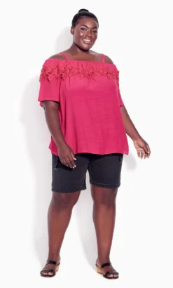 Avenue Pink Lace Detail Bardot Top