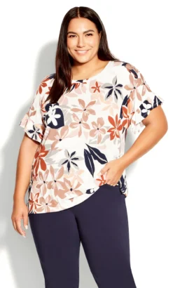 Avenue White & Orange Floral Print Top