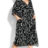City Chic Loralette Black & White Abstract Print Midi Dress