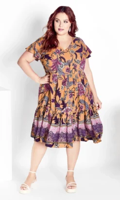 City Chic Loralette Orange Unwind Tier Dress