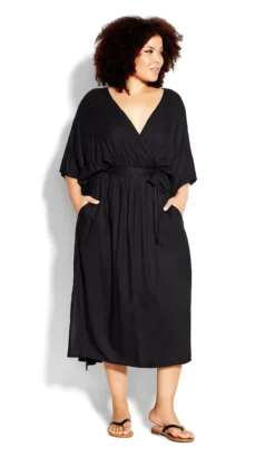 City Chic Loralette Black Day Date Plain Maxi Dress