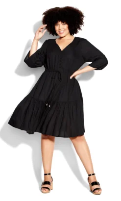 City Chic Black Long Sleeve Smock Dress