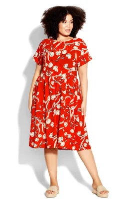 Avenue Loralette Orange Doll Up Print Dress