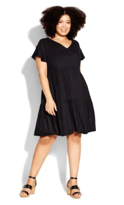 City Chic Loralette Black Unwind Pleat Dress