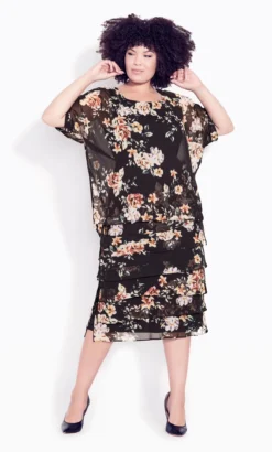 Avenue Evans Black Floral Print Overlay Dress
