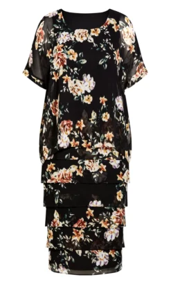 Avenue Evans Black Floral Print Overlay Dress -Bold Fit Store 215982BLACKROSE 3
