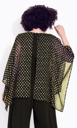 Avenue Black & Gold Polka Dot Cape Sleeve Blouse 8 Avenue Black & Gold Polka Dot Cape Sleeve Blouse -Bold Fit Store 215986BLACK 2