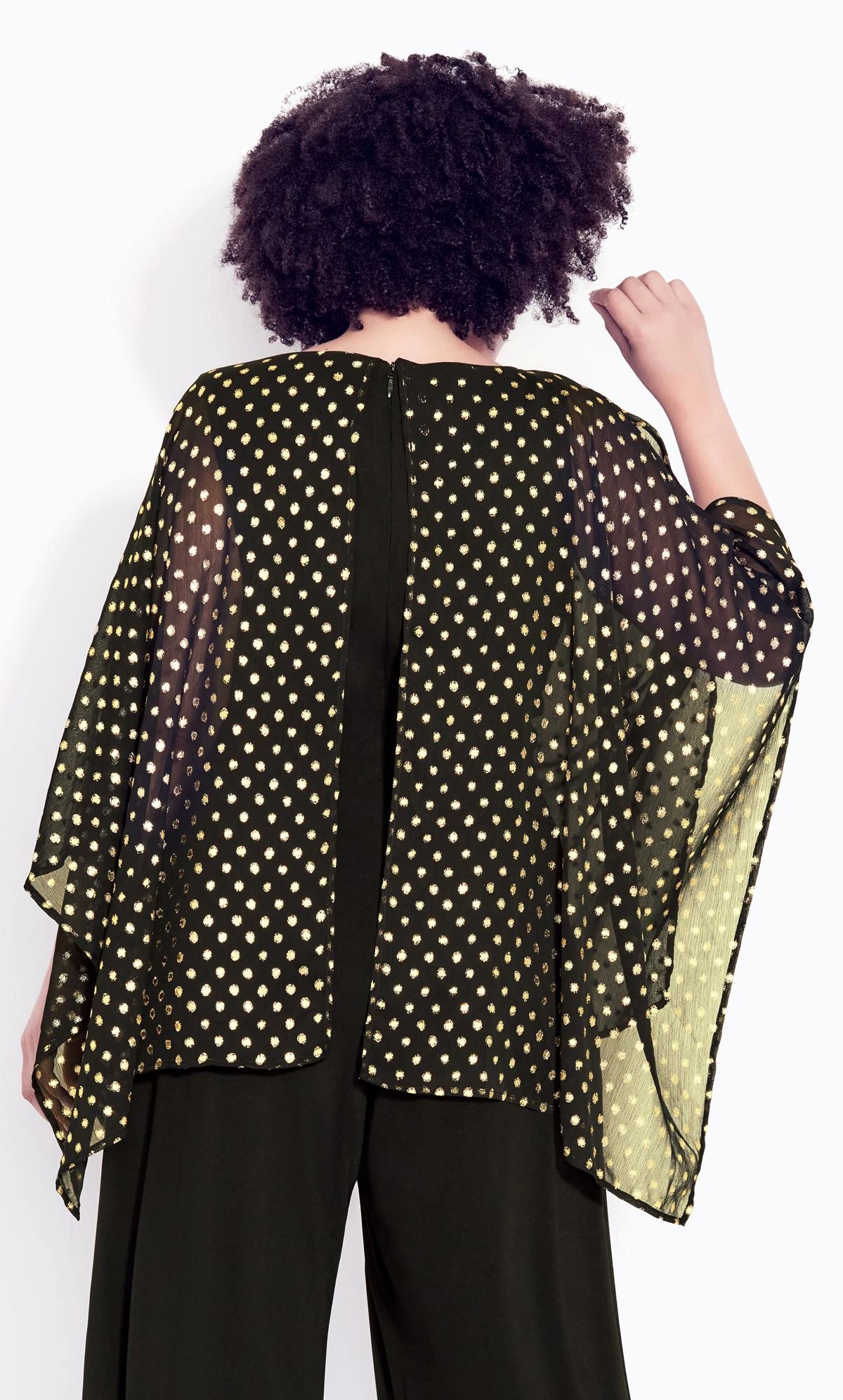 Avenue Black & Gold Polka Dot Cape Sleeve Blouse 3 Avenue Black & Gold Polka Dot Cape Sleeve Blouse - Image 3