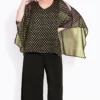 Avenue Black & Gold Polka Dot Cape Sleeve Blouse