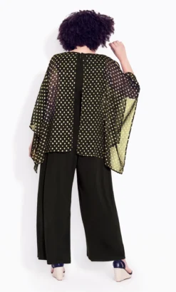 Avenue Black & Gold Polka Dot Cape Sleeve Blouse 9 Avenue Black & Gold Polka Dot Cape Sleeve Blouse -Bold Fit Store 215986BLACK 4