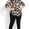Avenue Evans Black Floral Print Zip Pintuck Blouse