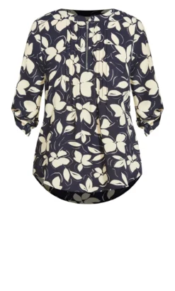 Avenue Evans Black Floral Print Zip Pintuck Blouse -Bold Fit Store 215992MOLLYMOOK 4