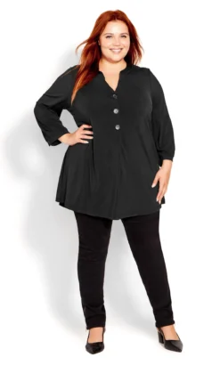 Avenue Black Half Placket Tunic Top