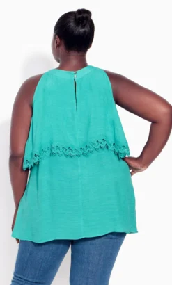 Avenue Teal Blue Crochet Trim Oversized Frill Vest Top 8 Avenue Teal Blue Crochet Trim Oversized Frill Vest Top -Bold Fit Store 216019BALTIC 2