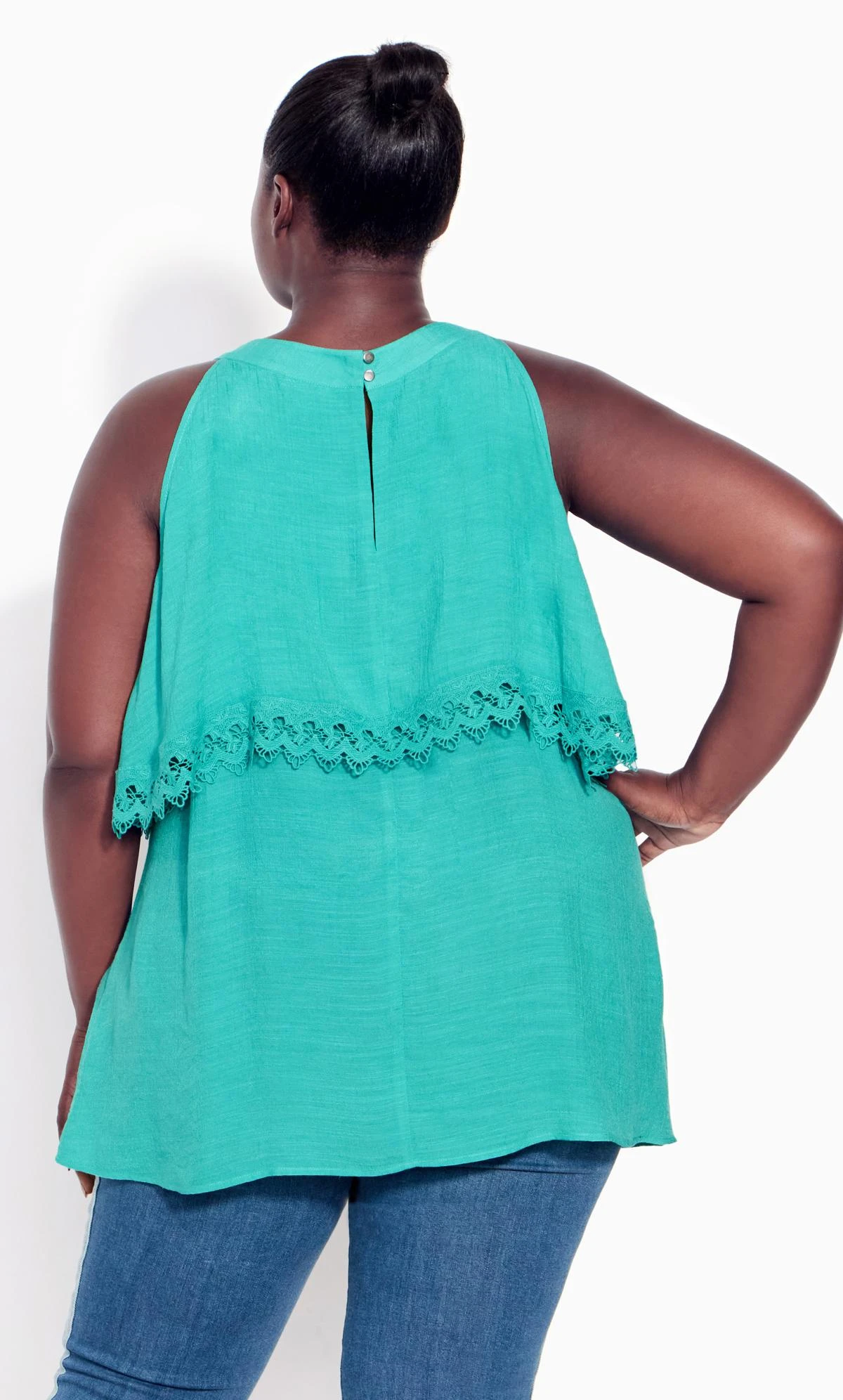 Avenue Teal Blue Crochet Trim Oversized Frill Vest Top 3 Avenue Teal Blue Crochet Trim Oversized Frill Vest Top - Image 3
