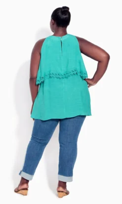 Avenue Teal Blue Crochet Trim Oversized Frill Vest Top 9 Avenue Teal Blue Crochet Trim Oversized Frill Vest Top -Bold Fit Store 216019BALTIC 4