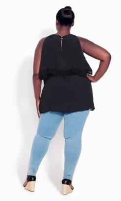 Avenue Black Crochet Trim Oversized Frill Vest Top 9 Avenue Black Crochet Trim Oversized Frill Vest Top -Bold Fit Store 216019BLACK 4