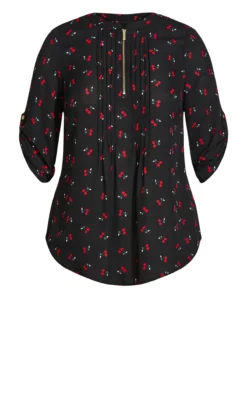 Avenue Evans Black Ditsy Cherry Print Blouse -Bold Fit Store 216021CHERRY 4