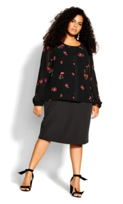 City Chic Black Floral Blouse