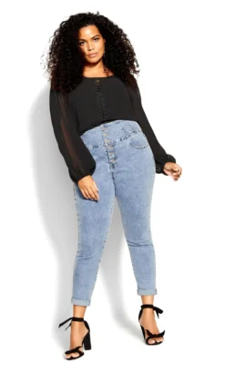 City Chic Black Puff Sleeve Lace Blouse -Bold Fit Store 216114BLACK 2