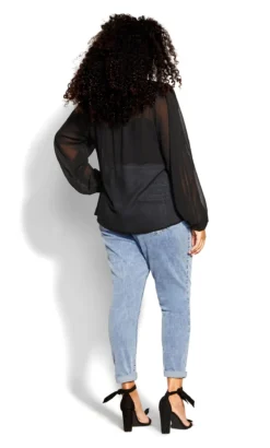 City Chic Black Puff Sleeve Lace Blouse -Bold Fit Store 216114BLACK 4