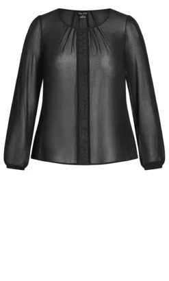 City Chic Black Puff Sleeve Lace Blouse -Bold Fit Store 216114BLACK 5