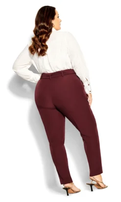City Chic Burgandy Red Belted Straight Leg Trousers -Bold Fit Store 216117GARNET 4
