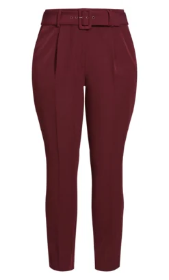 City Chic Burgandy Red Belted Straight Leg Trousers -Bold Fit Store 216117GARNET 5