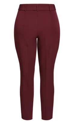 City Chic Burgandy Red Belted Straight Leg Trousers -Bold Fit Store 216117GARNET 6