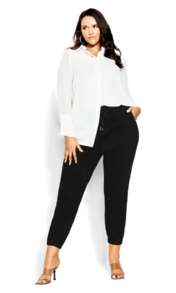 City Chic Black Drawstring Cuffed Trousers