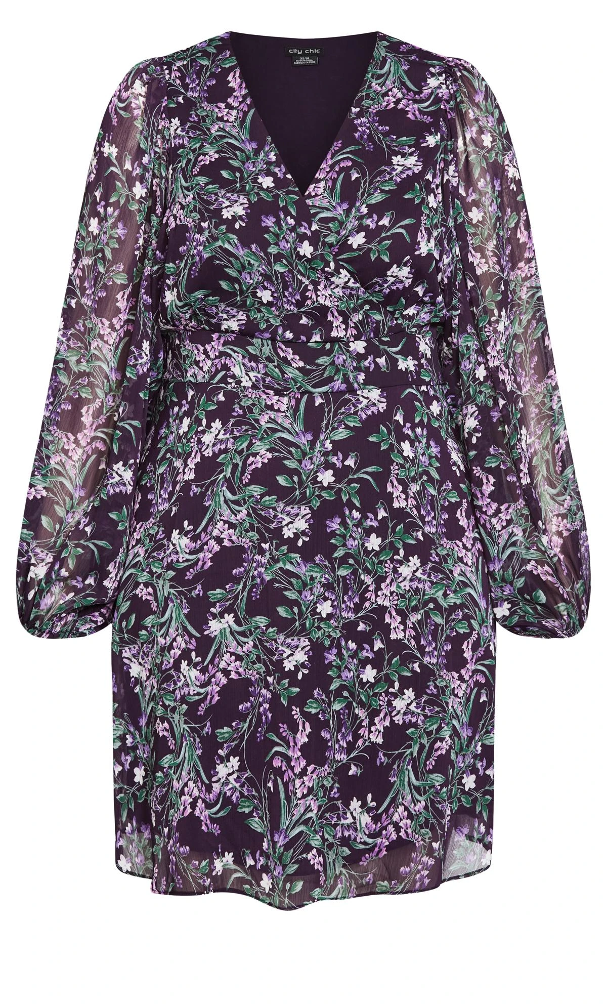 City Chic Purple Floral Long Sleeve Wrap Dress 5 City Chic Purple Floral Long Sleeve Wrap Dress - Image 5