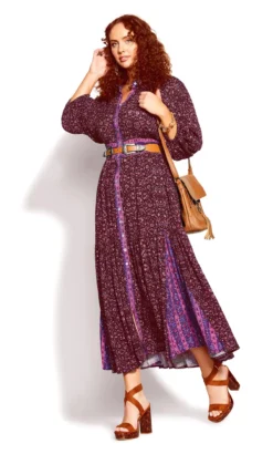 City Chic Purple Floral Button Through Maxi Dress