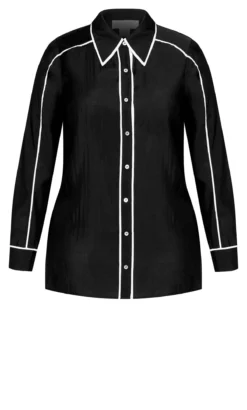 City Chic Refinity Black & White Piped Collar Shirt -Bold Fit Store 216233BLKIVORY 5