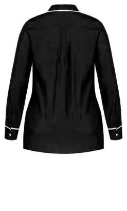 City Chic Refinity Black & White Piped Collar Shirt -Bold Fit Store 216233BLKIVORY 6