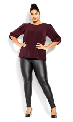 City Chic Burgundy Red Lace Insert Blouse