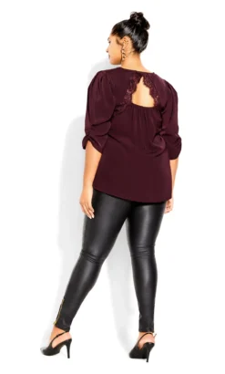 City Chic Burgundy Red Lace Insert Blouse -Bold Fit Store 216286OXBLOOD 4