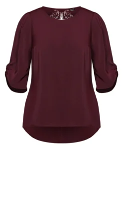 City Chic Burgundy Red Lace Insert Blouse -Bold Fit Store 216286OXBLOOD 5