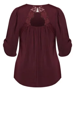 City Chic Burgundy Red Lace Insert Blouse -Bold Fit Store 216286OXBLOOD 6