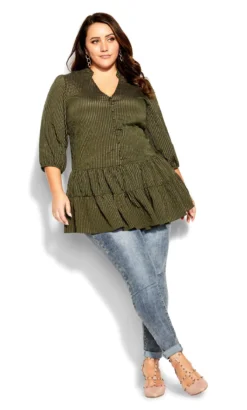 City Chic Green Sofia Tunic -Bold Fit Store 216295OLIVEJACQUARD 3