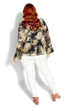 City Chic Black Floral Print Wrap & Ruffle Top -Bold Fit Store 216312VICTORIANFLORAL 4