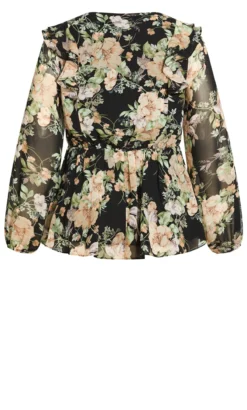 City Chic Black Floral Print Wrap & Ruffle Top -Bold Fit Store 216312VICTORIANFLORAL 6