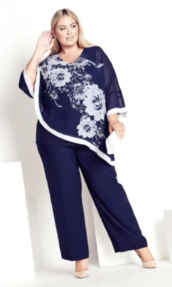 Avenue Navy Audrey Overlay Print Top