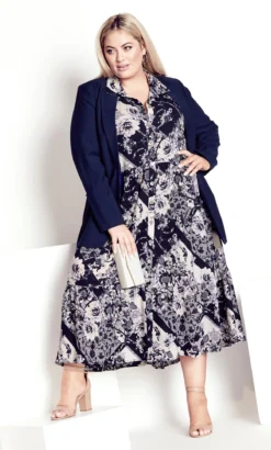 Avenue Navy Elise Tiered Print Dress -Bold Fit Store 216535EFFORTLESSPATCH 2