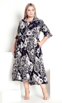 Avenue Navy Elise Tiered Print Dress