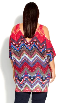 Avenue Red Printed Cold Shoulder Top -Bold Fit Store 216558TOMORROWSTRIBE 3