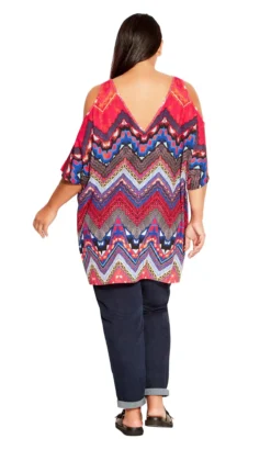 Avenue Red Printed Cold Shoulder Top -Bold Fit Store 216558TOMORROWSTRIBE 6